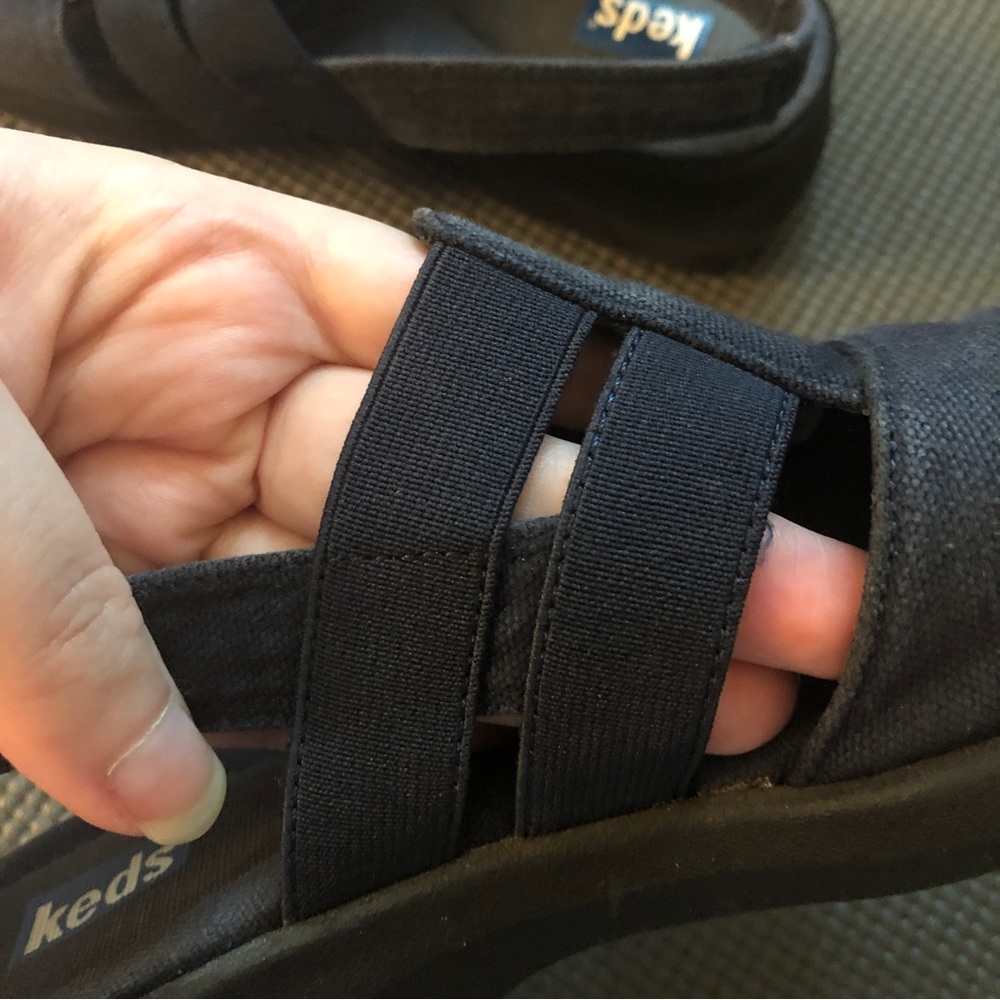 Vintage Keds Navy Blue Fabric Slingback Wedge Sandals - Picture 5 of 8